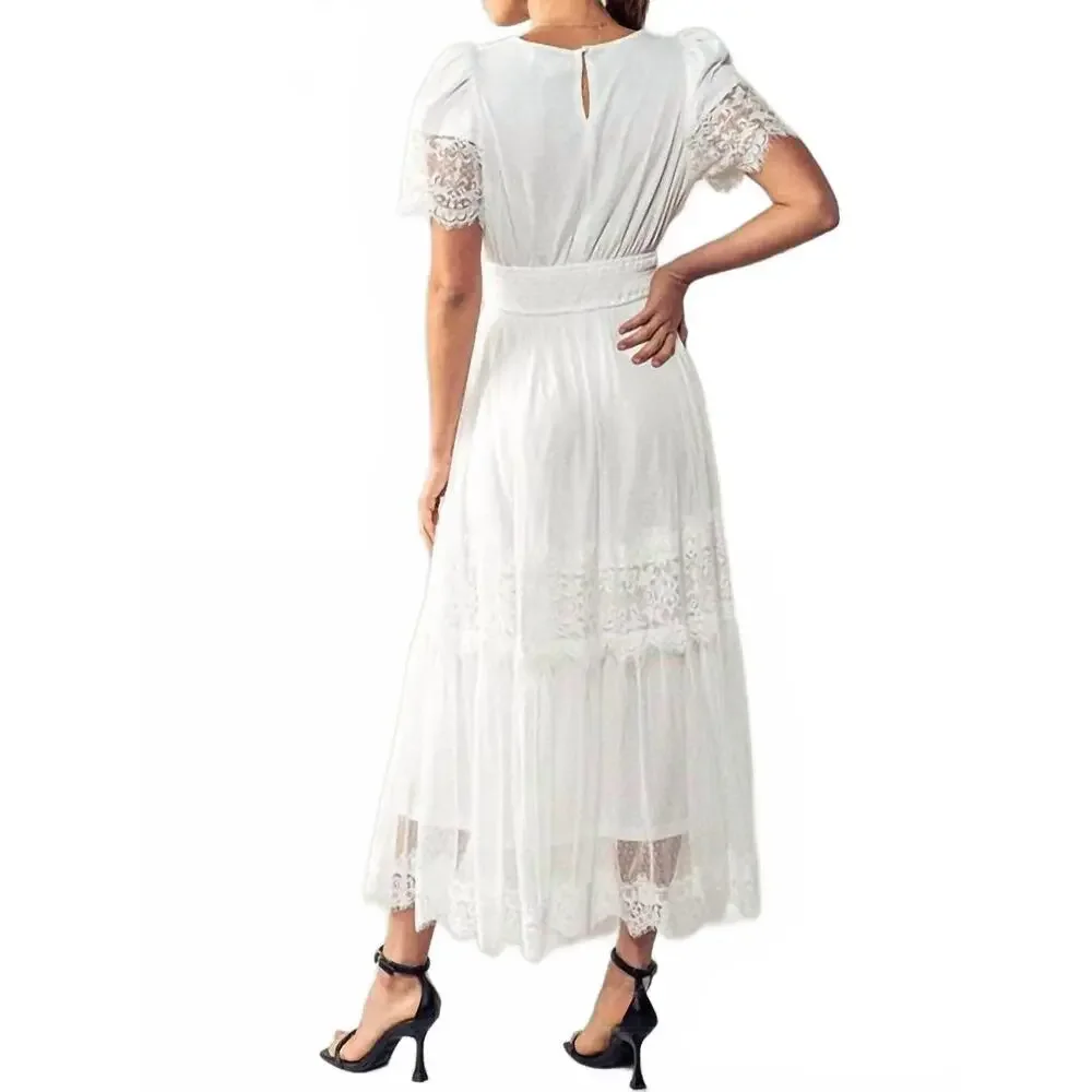 Elegant White Lace Midi Dress - Picture 5 of 6